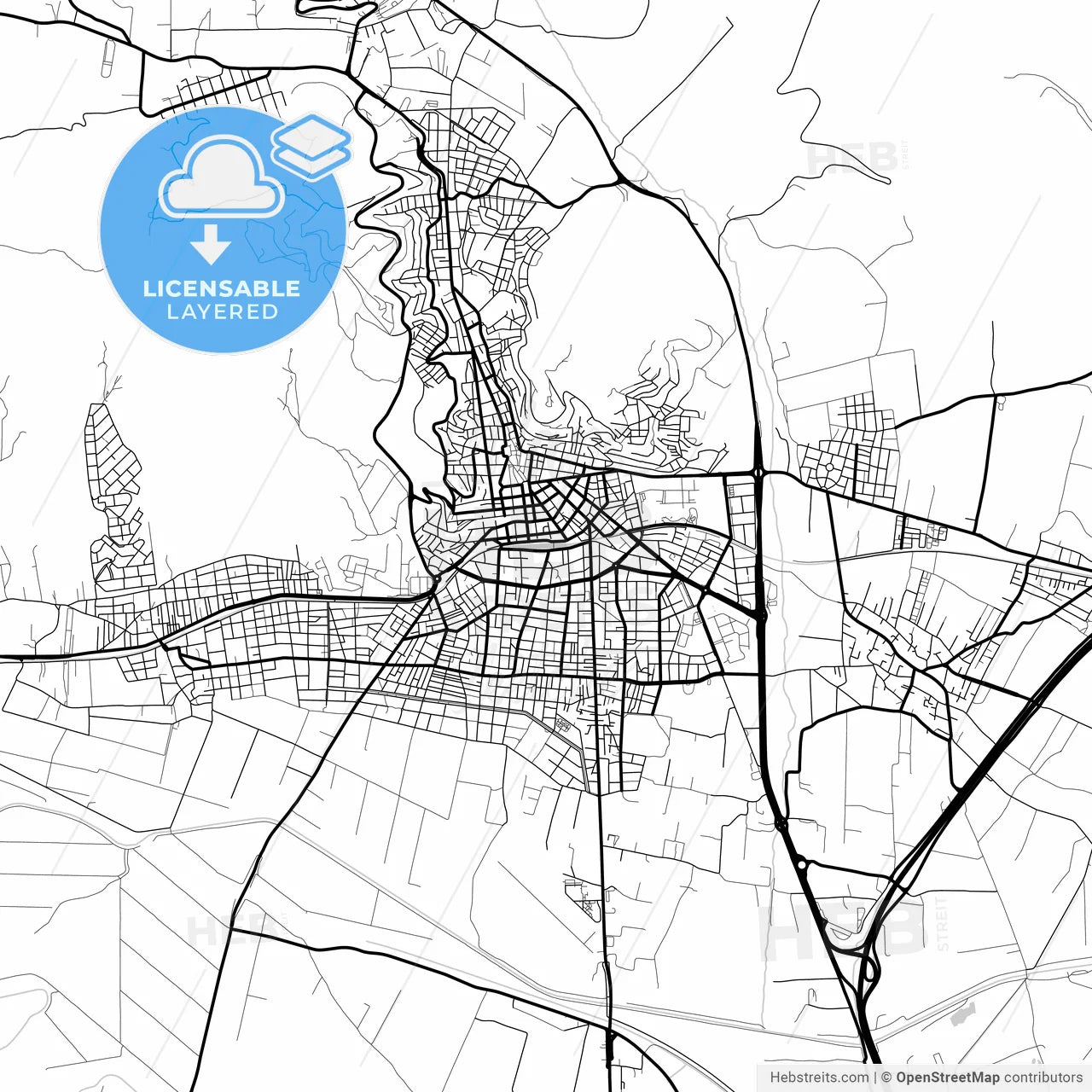 Layered PDF map of Lamia, Central Greece, Greece