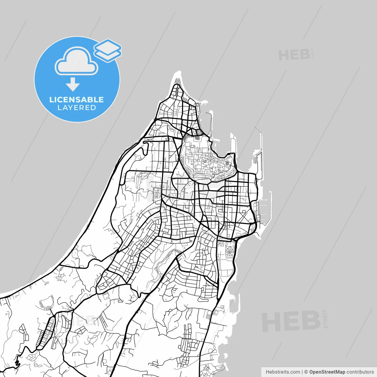 Layered PDF map of Rhodes, South Aegean, Greece