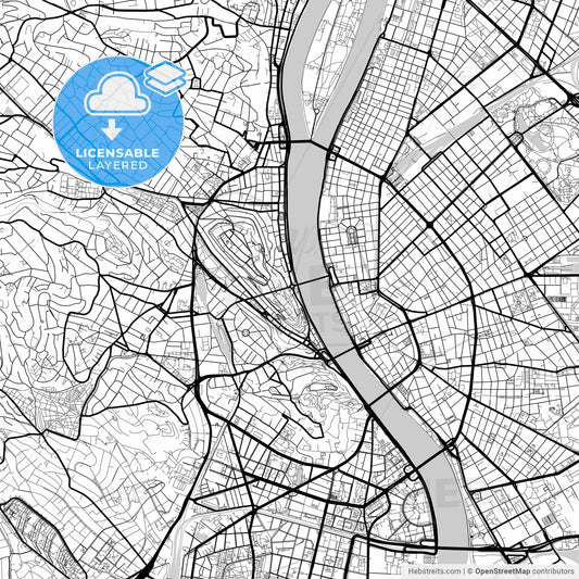Layered PDF map of Budapest, Budapest, Hungary