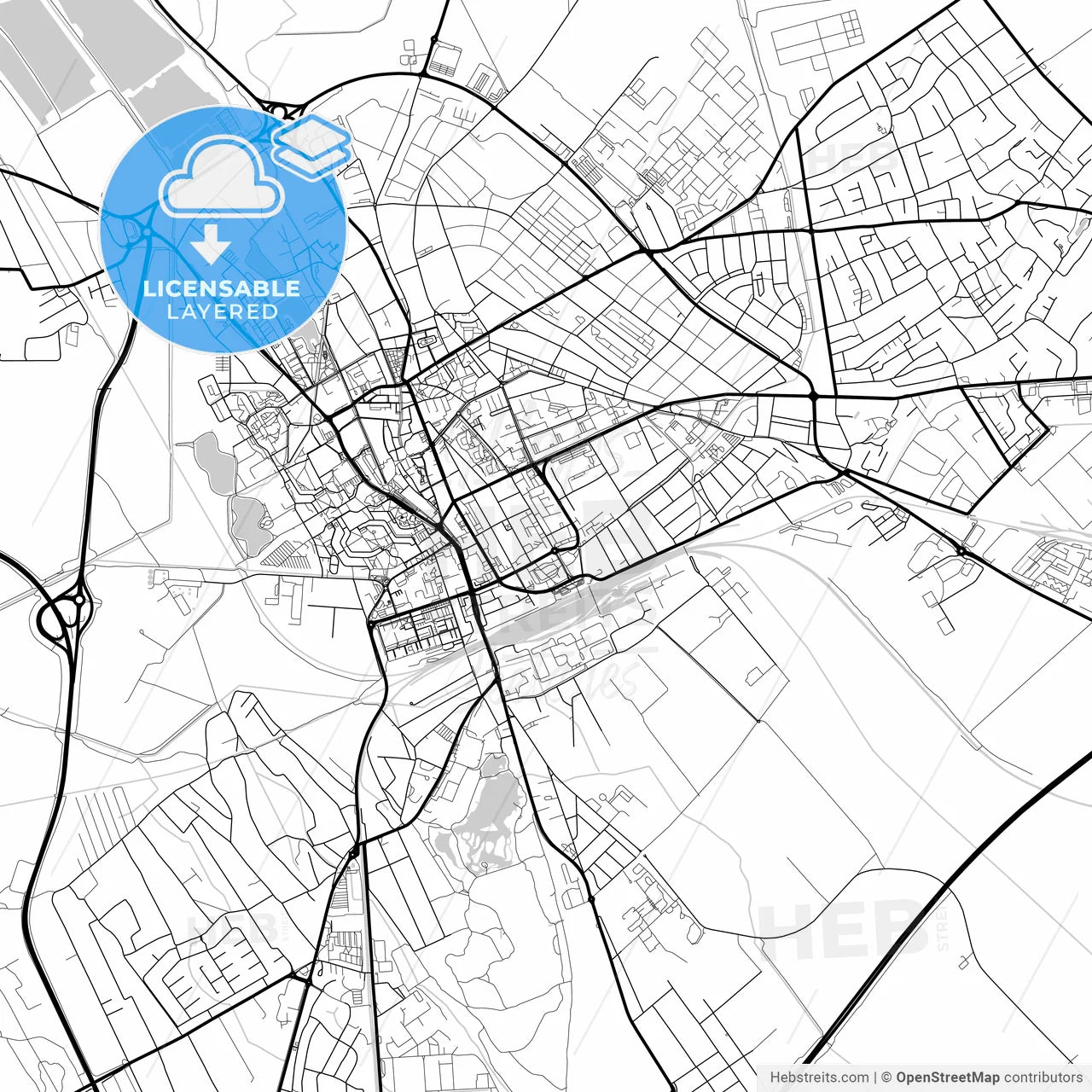 Layered PDF map of Székesfehérvár, Fejér, Hungary