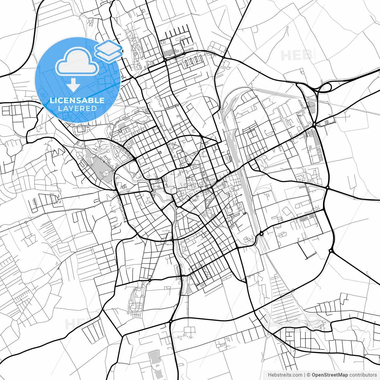 Layered PDF map of Szombathely, Vas, Hungary