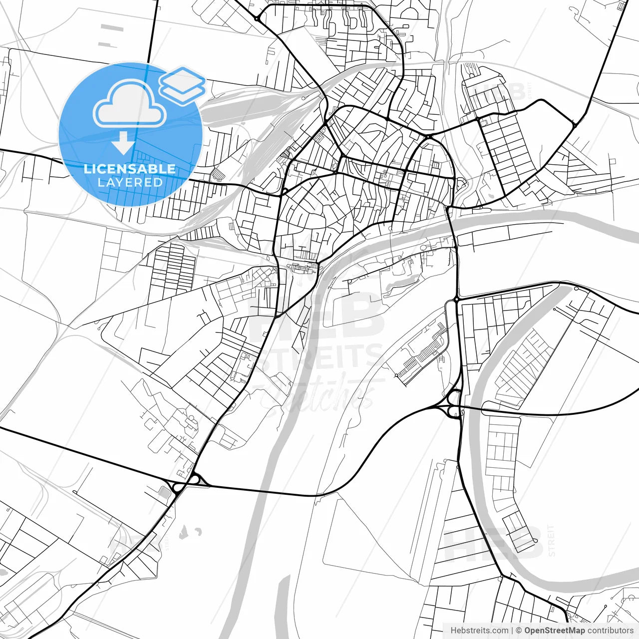 Layered PDF map of Szolnok, Jász-Nagykun-Szolnok, Hungary