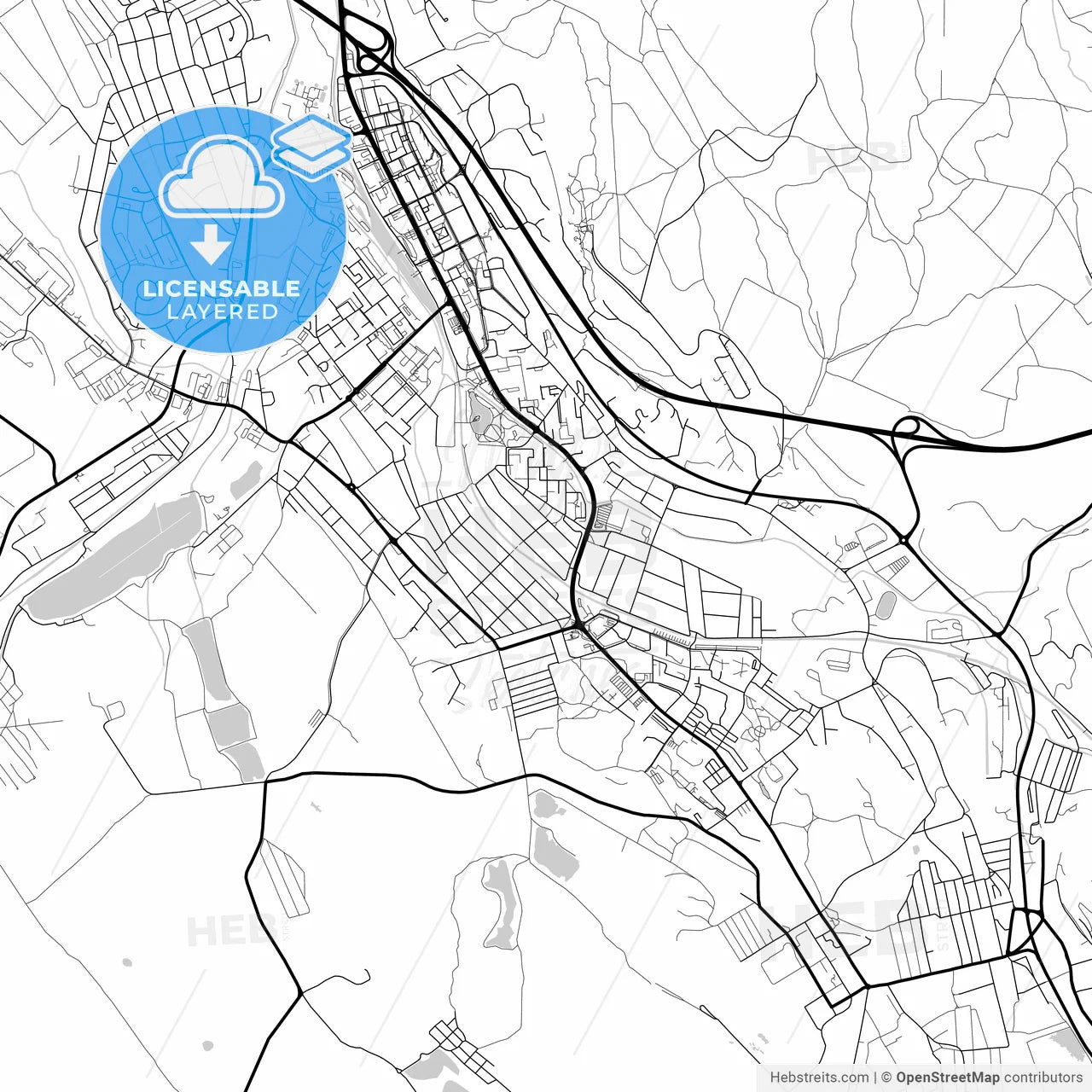 Layered PDF map of Tatabánya, Komárom-Esztergom, Hungary