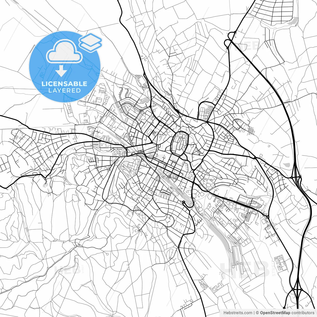 Layered PDF map of Sopron, Győr-Moson-Sopron, Hungary