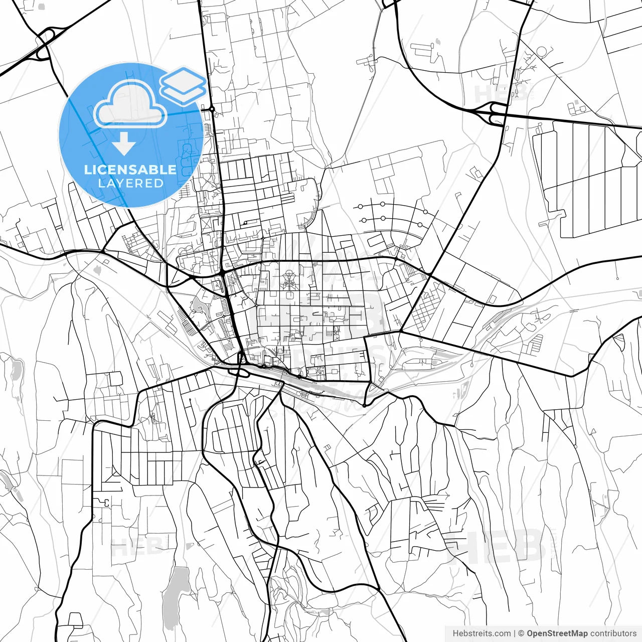 Layered PDF map of Kaposvár, Somogy, Hungary