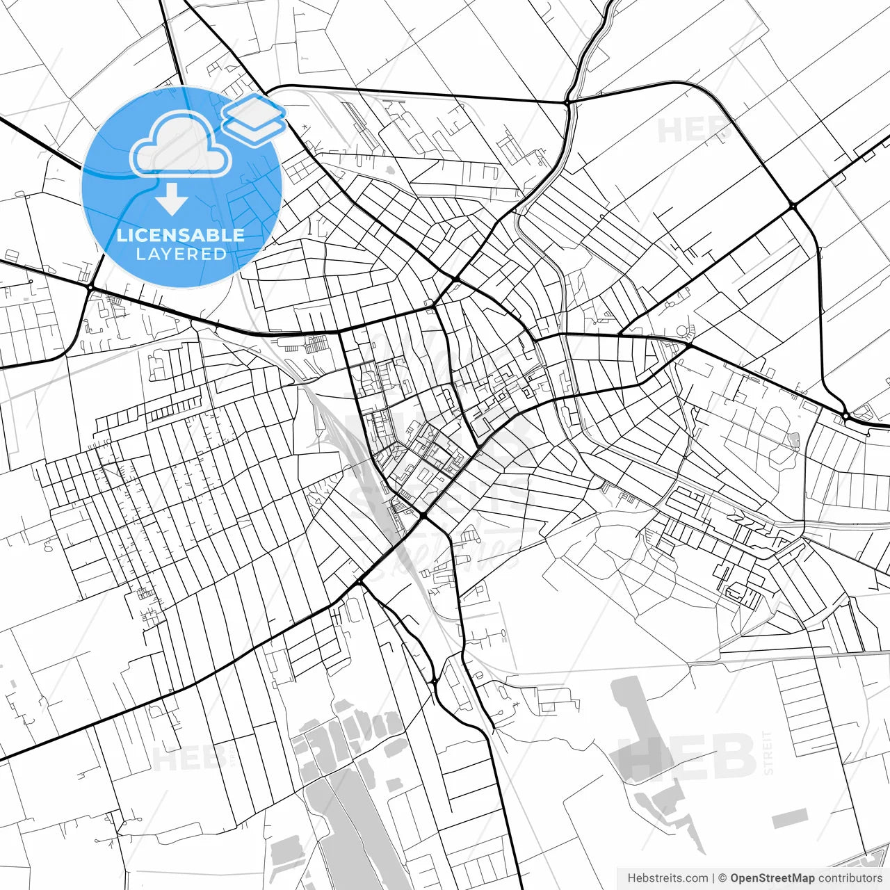 Layered PDF map of Békéscsaba, Békés, Hungary