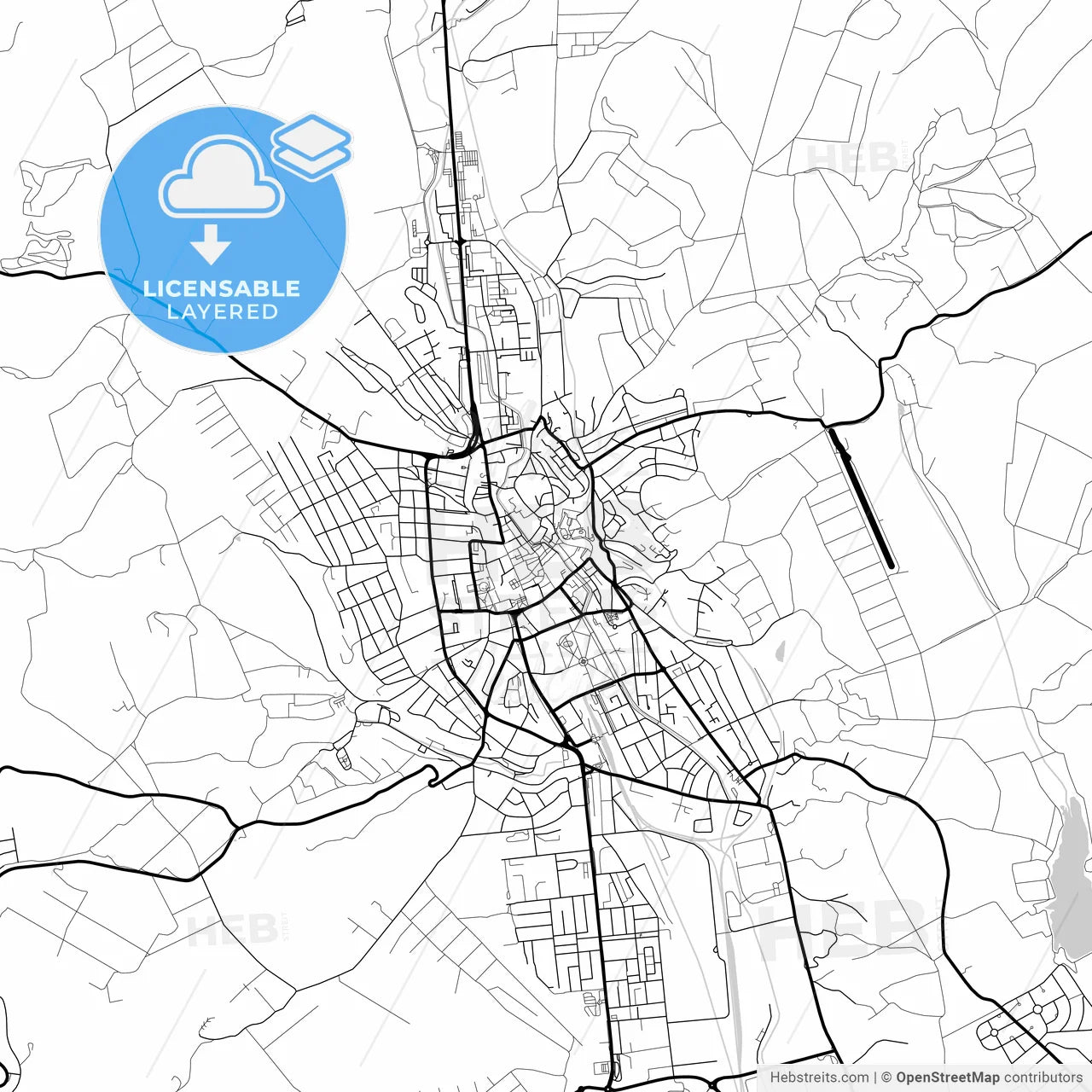 Layered PDF map of Eger, Heves, Hungary