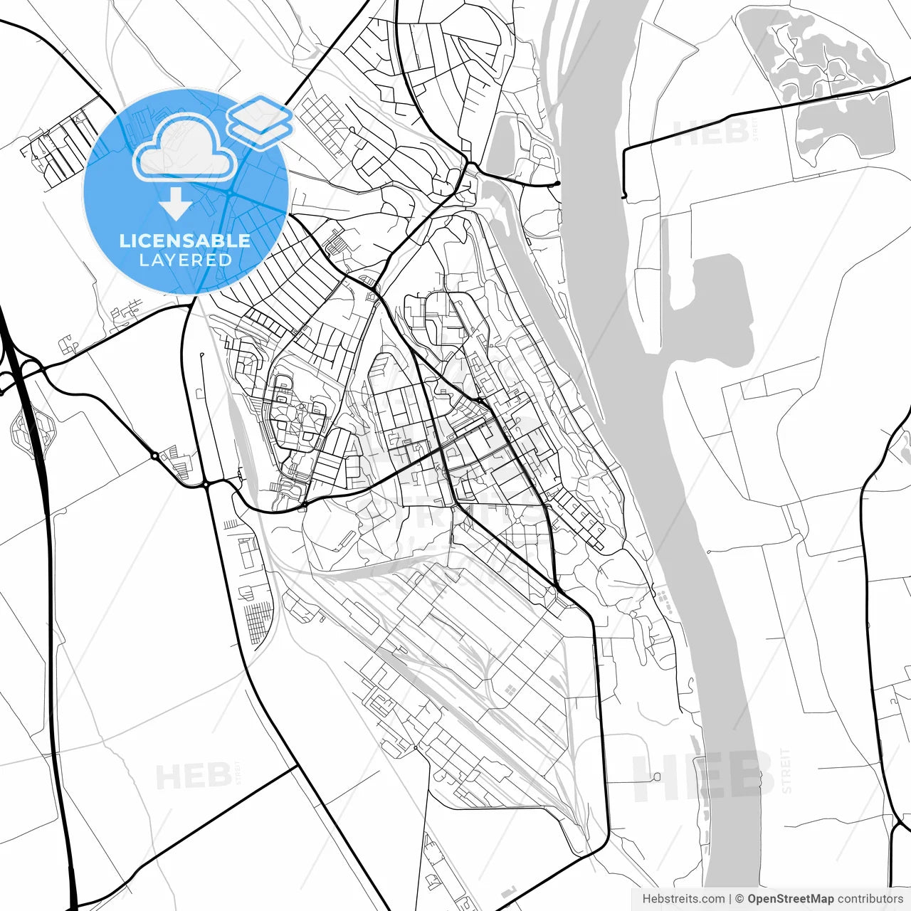 Layered PDF map of Dunaújváros, Fejér, Hungary