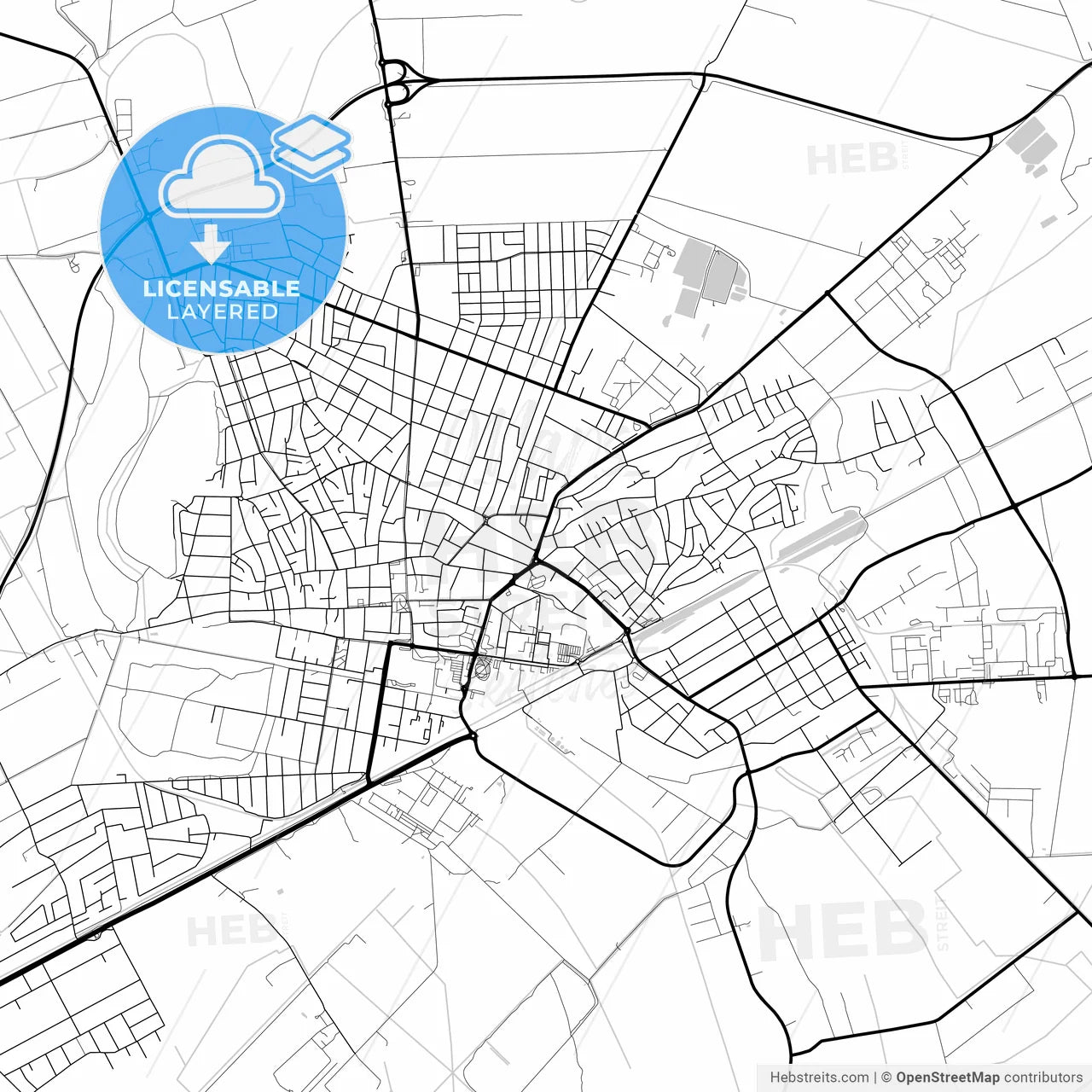 Layered PDF map of Hódmezővásárhely, Csongrád, Hungary