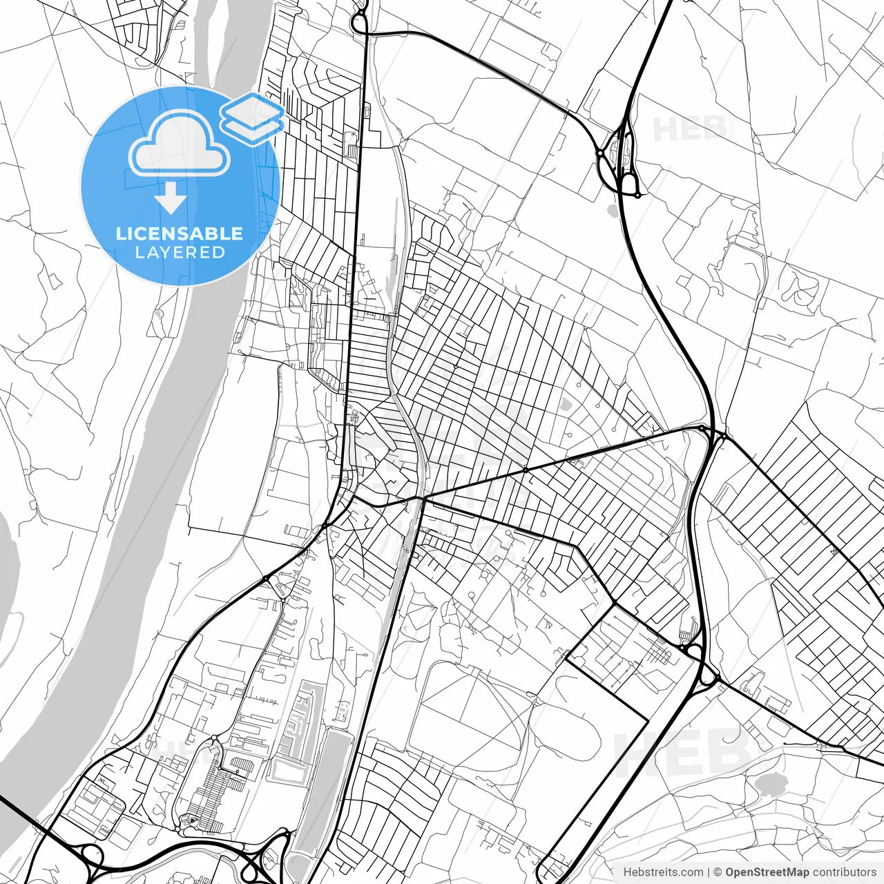 Layered PDF map of Dunakeszi, Pest, Hungary