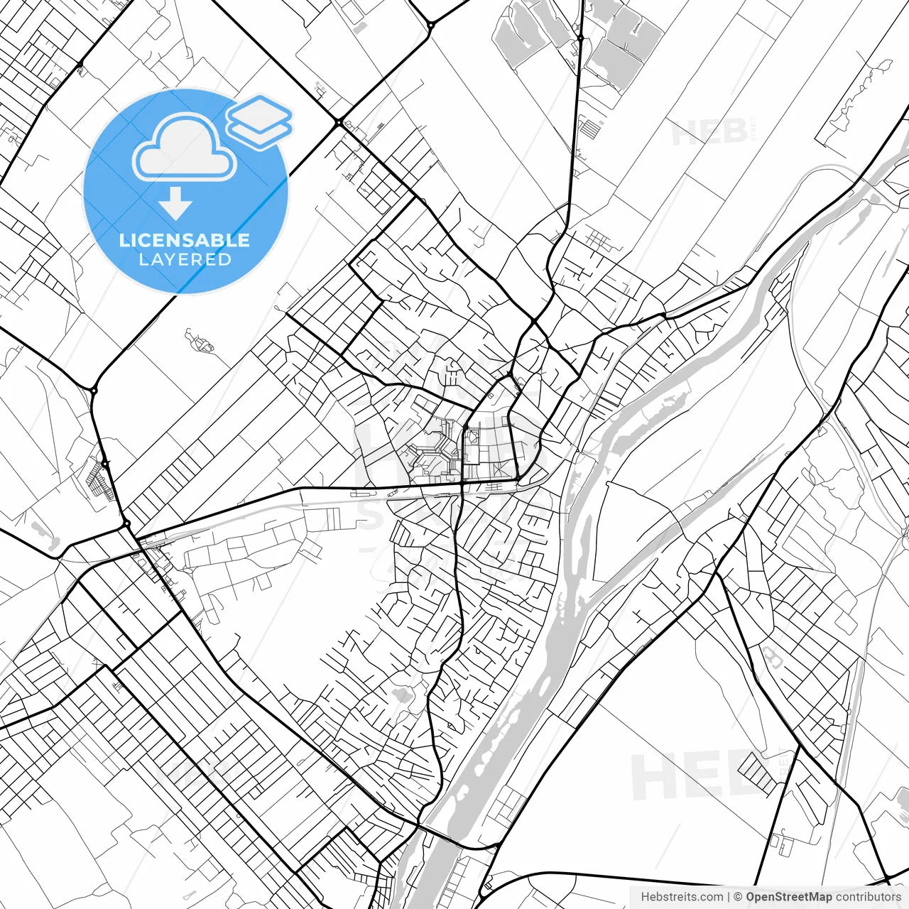 Layered PDF map of Szigetszentmiklós, Pest, Hungary