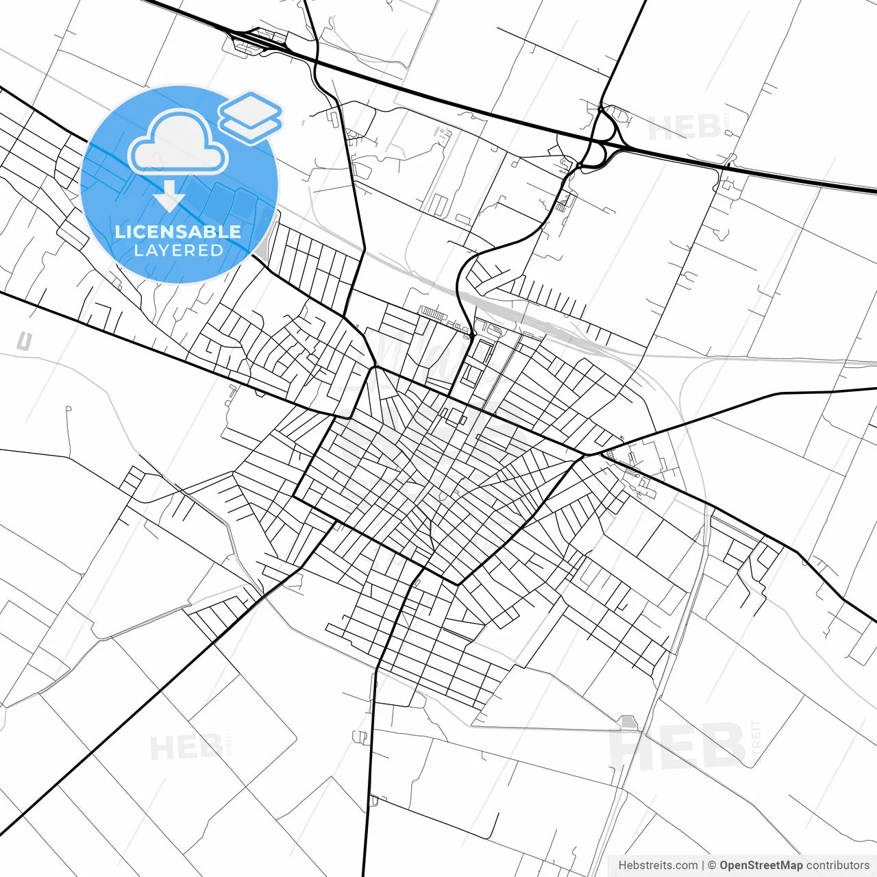 Layered PDF map of Cegléd, Pest, Hungary