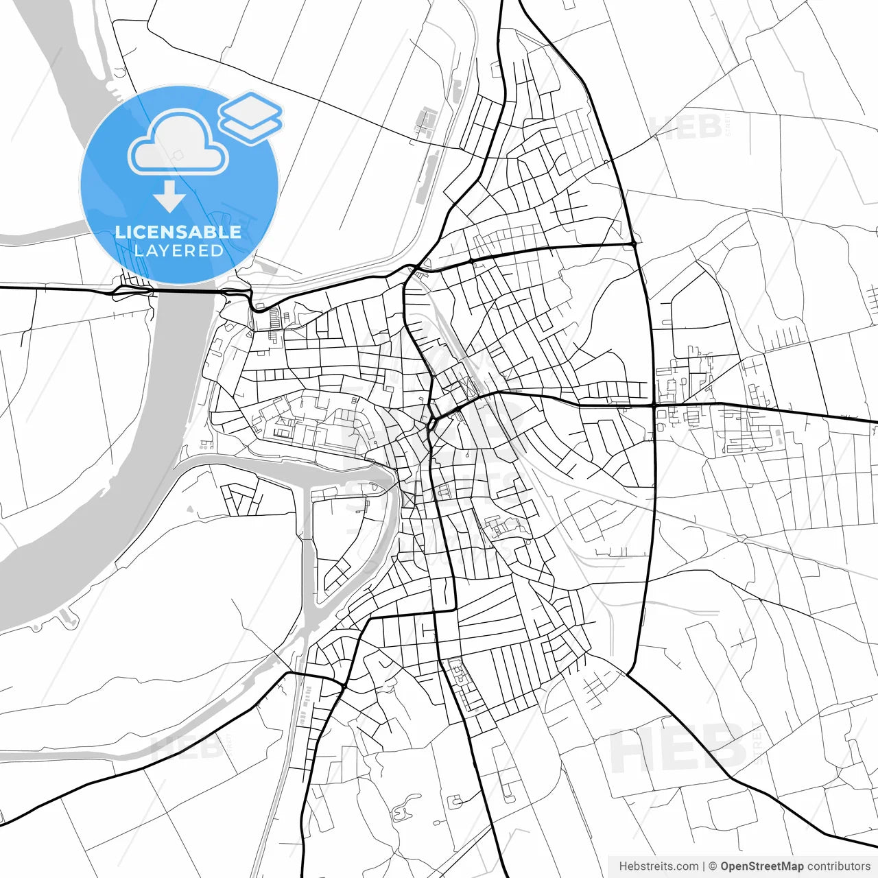 Layered PDF map of Baja, Bács-Kiskun, Hungary