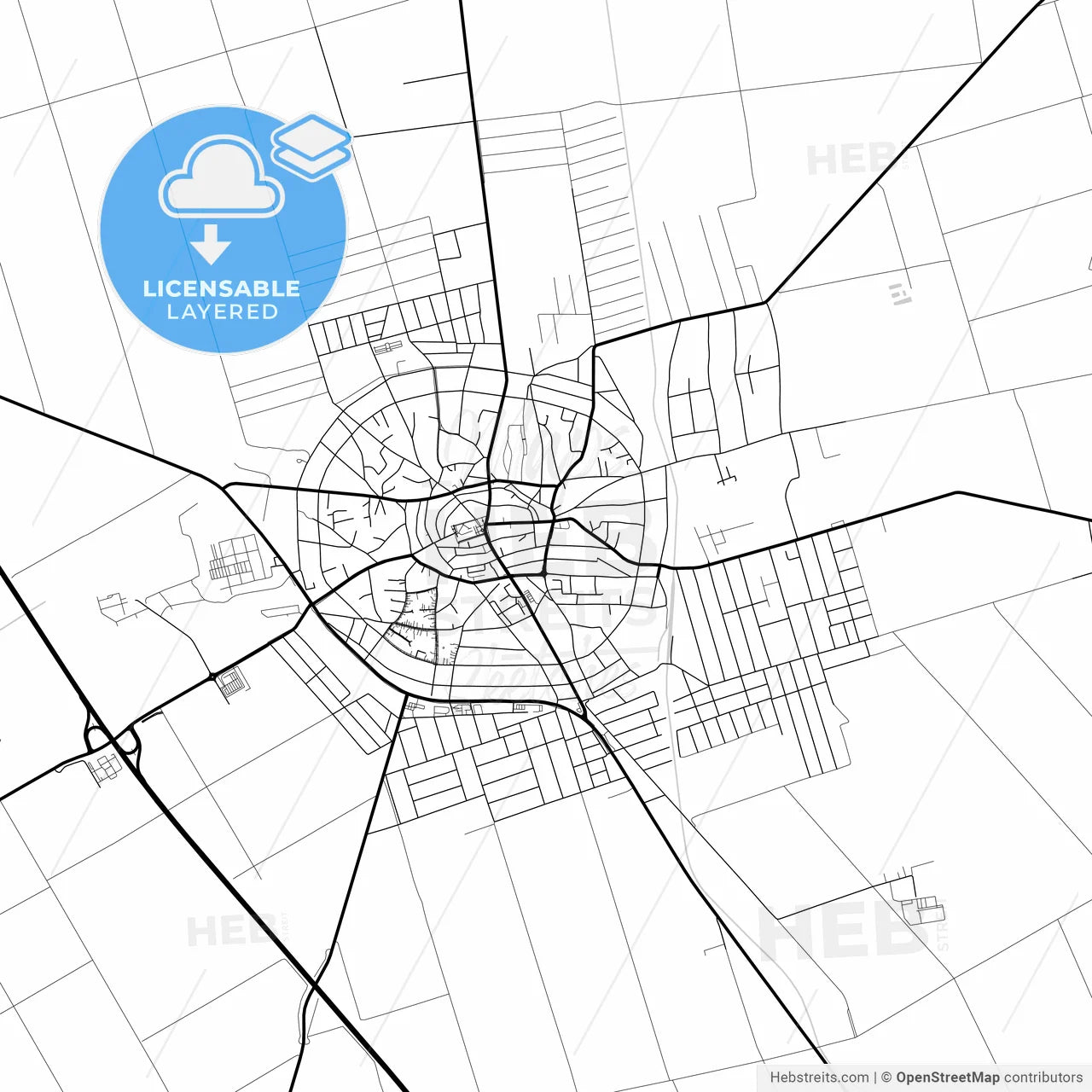 Layered PDF map of Hajdúböszörmény, Hajdú-Bihar, Hungary