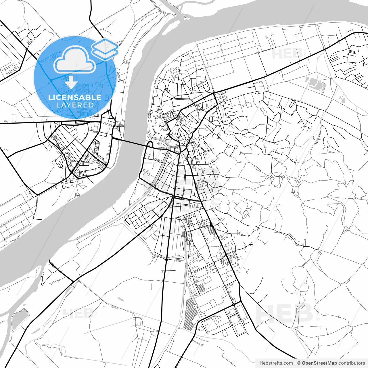Layered PDF map of Esztergom, Komárom-Esztergom, Hungary