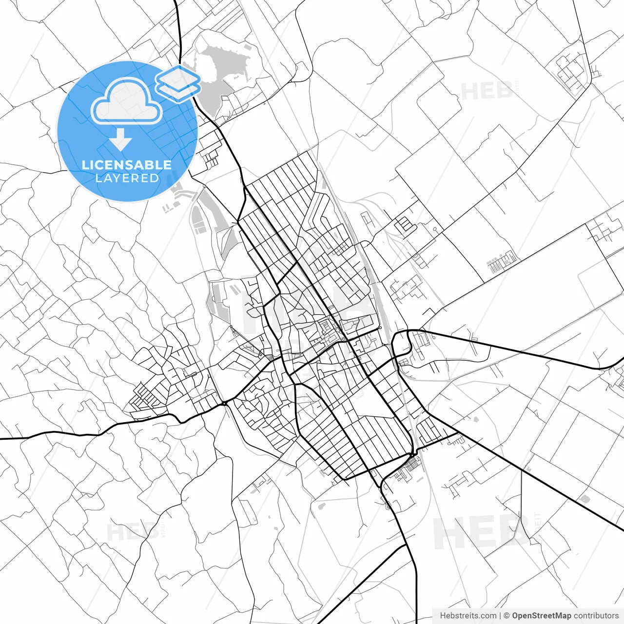 Layered PDF map of Kiskunhalas, Bács-Kiskun, Hungary