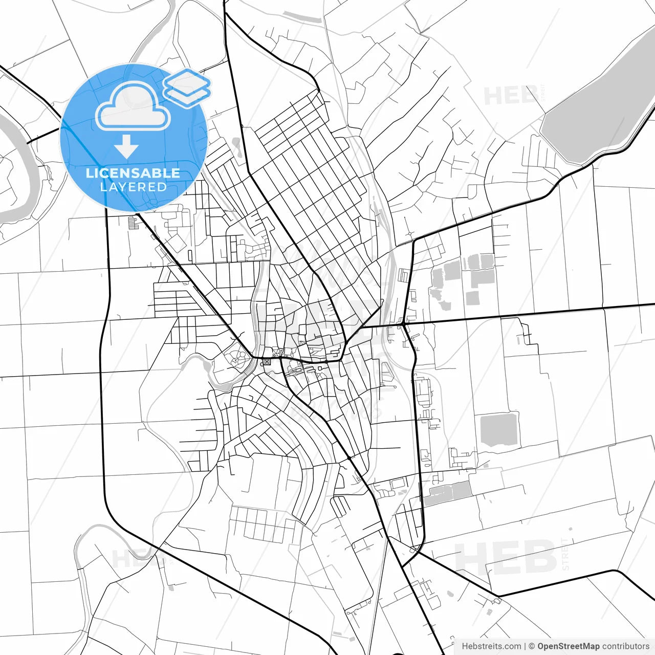 Layered PDF map of Szentes, Csongrád, Hungary