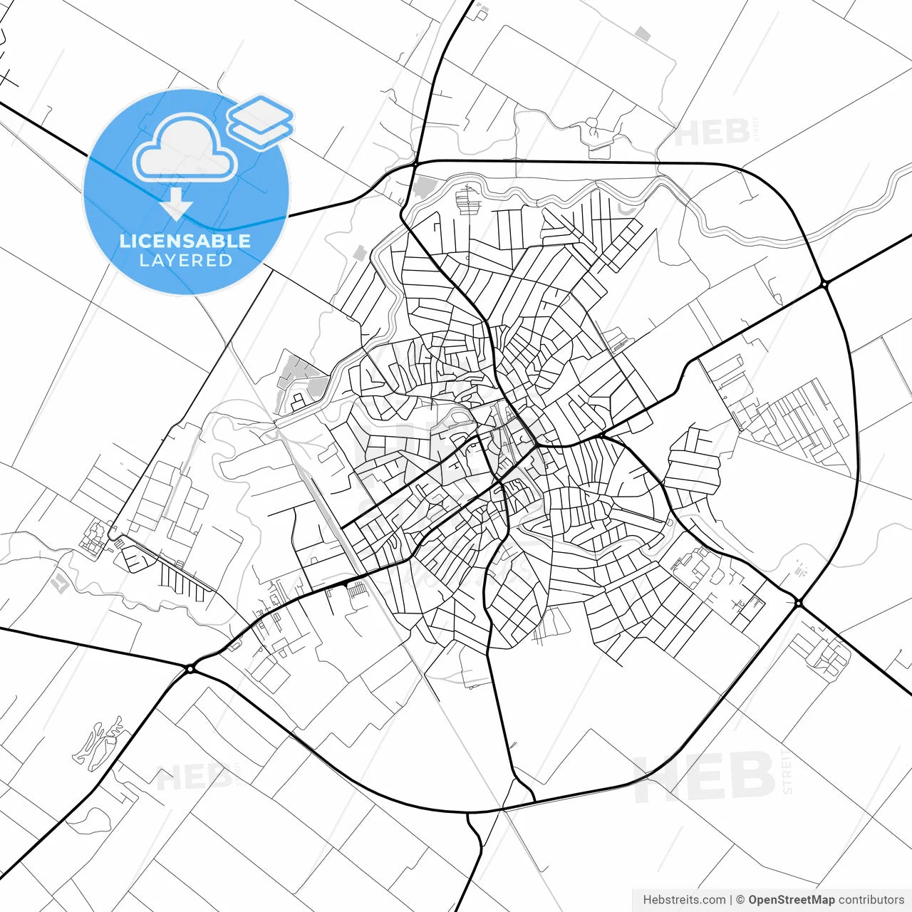 Layered PDF map of Jászberény, Jász-Nagykun-Szolnok, Hungary