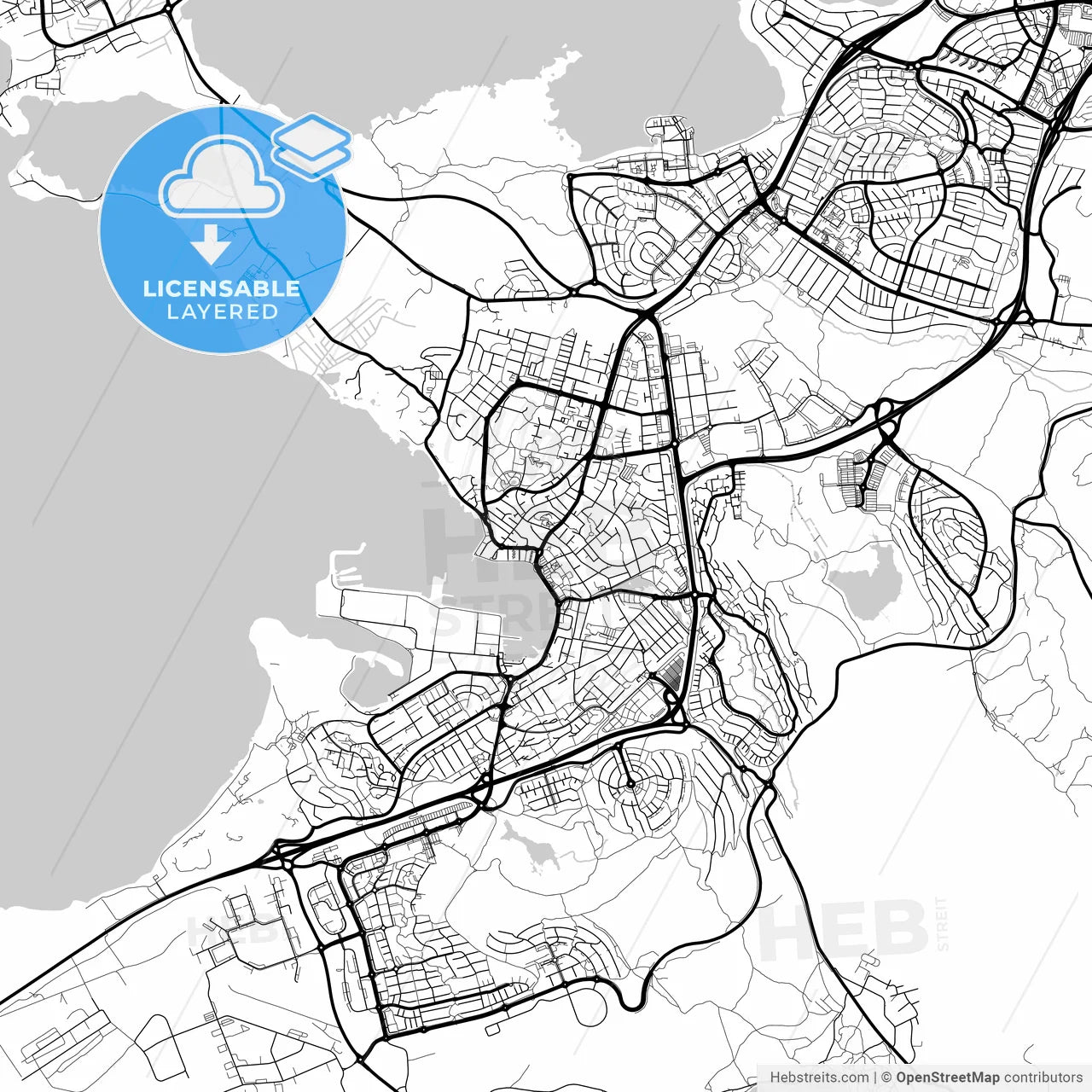 Layered PDF map of Hafnarfjörður, Hafnarfjörður, Iceland
