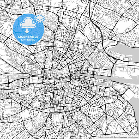 Layered PDF map of Dublin, County Dublin, Ireland
