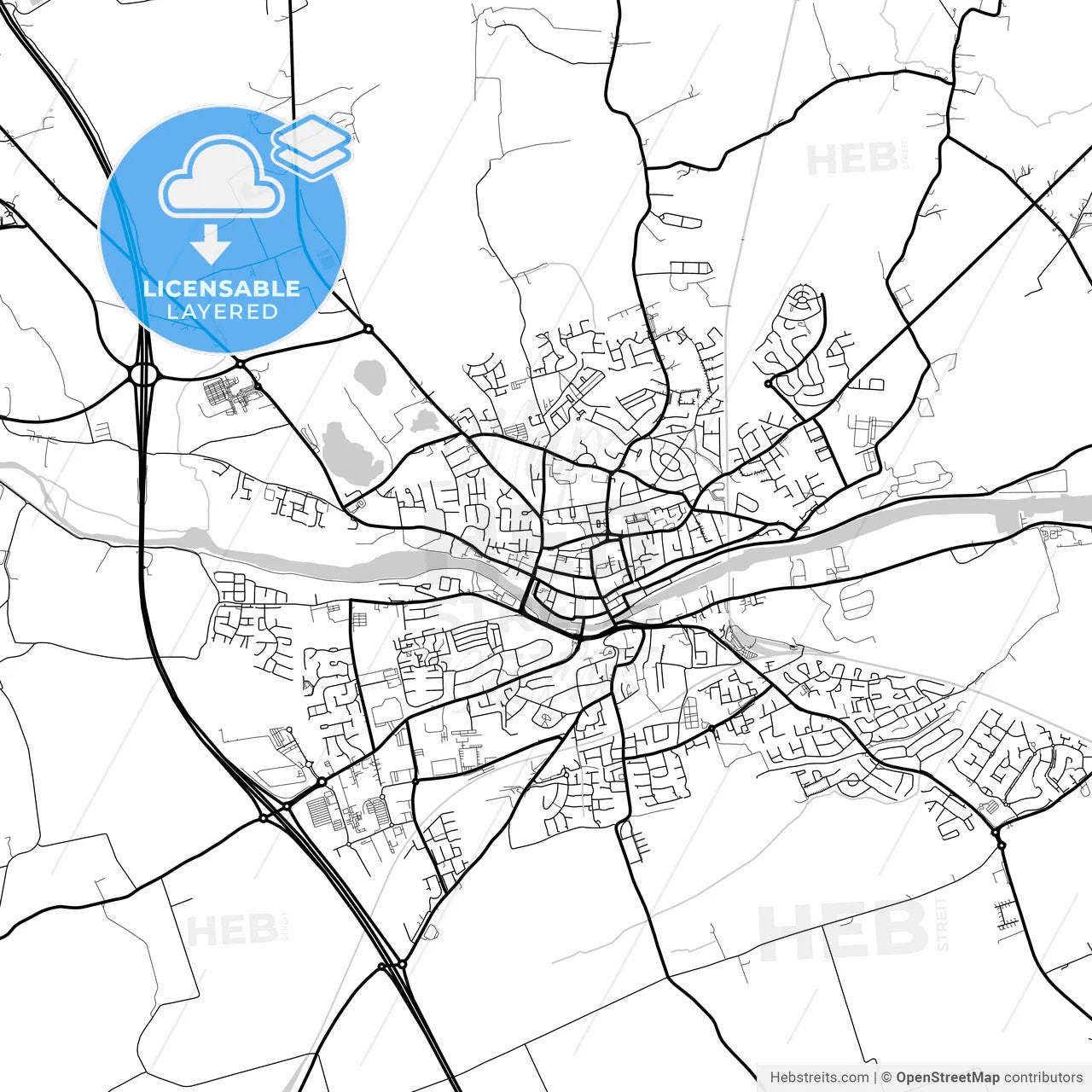 Layered PDF map of Drogheda, County Louth & County Meath, Ireland