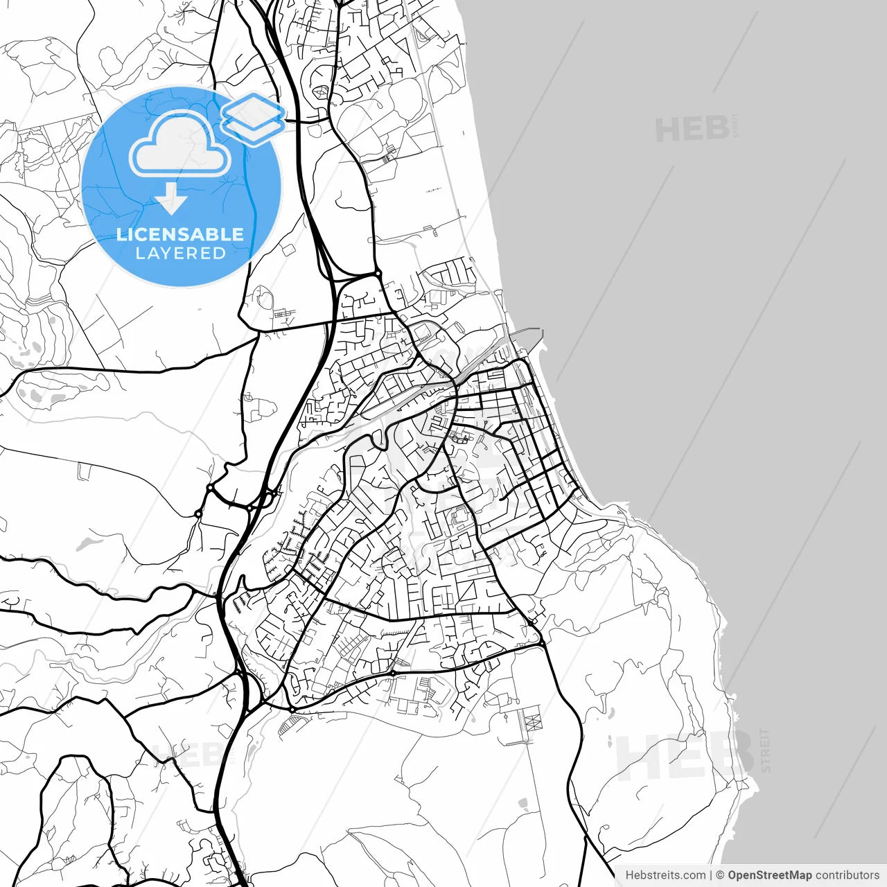 Layered PDF map of Bray, County Wicklow & County Dublin, Ireland