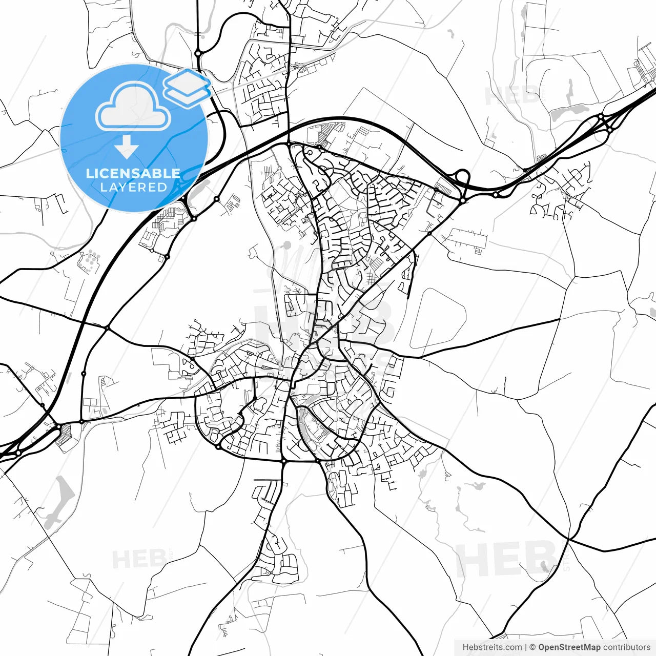 Layered PDF map of Naas, County Kildare, Ireland