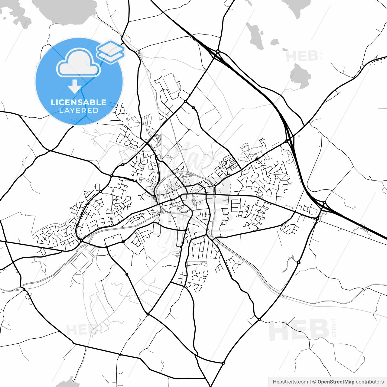 Layered PDF map of Mullingar, County Westmeath, Ireland