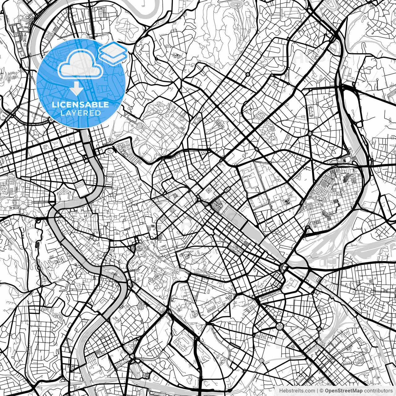 Layered PDF map of Rome, Lazio, Italy