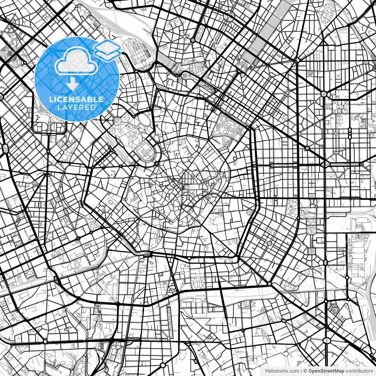 Layered PDF map of Milan, Lombardy, Italy