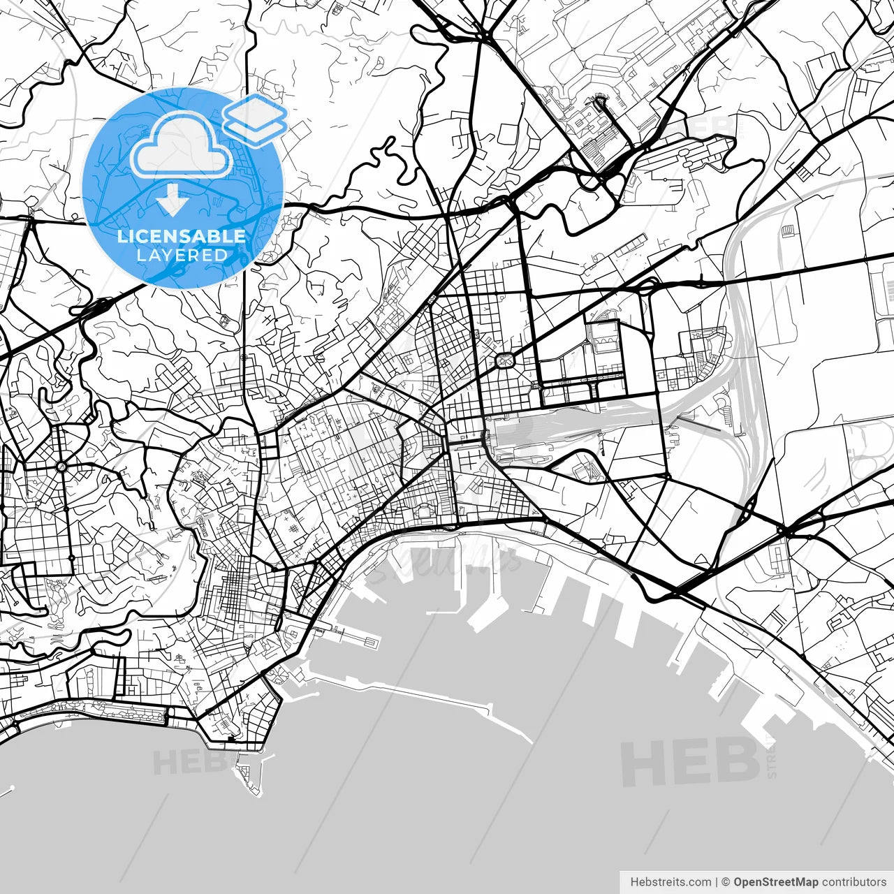 Layered PDF map of Naples, Campania, Italy