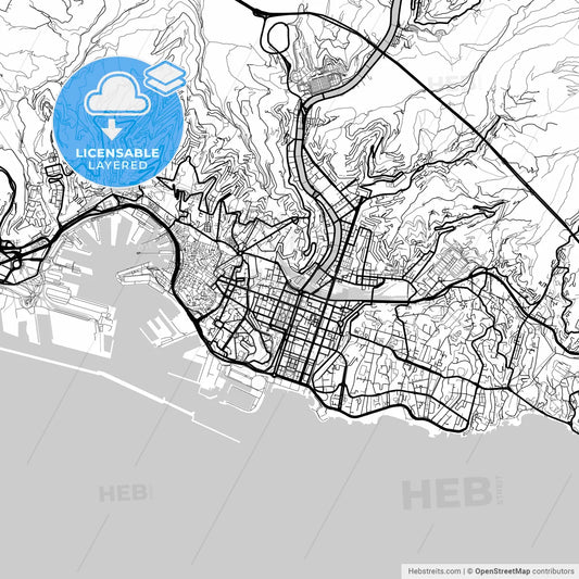 Layered PDF map of Genoa, Liguria, Italy