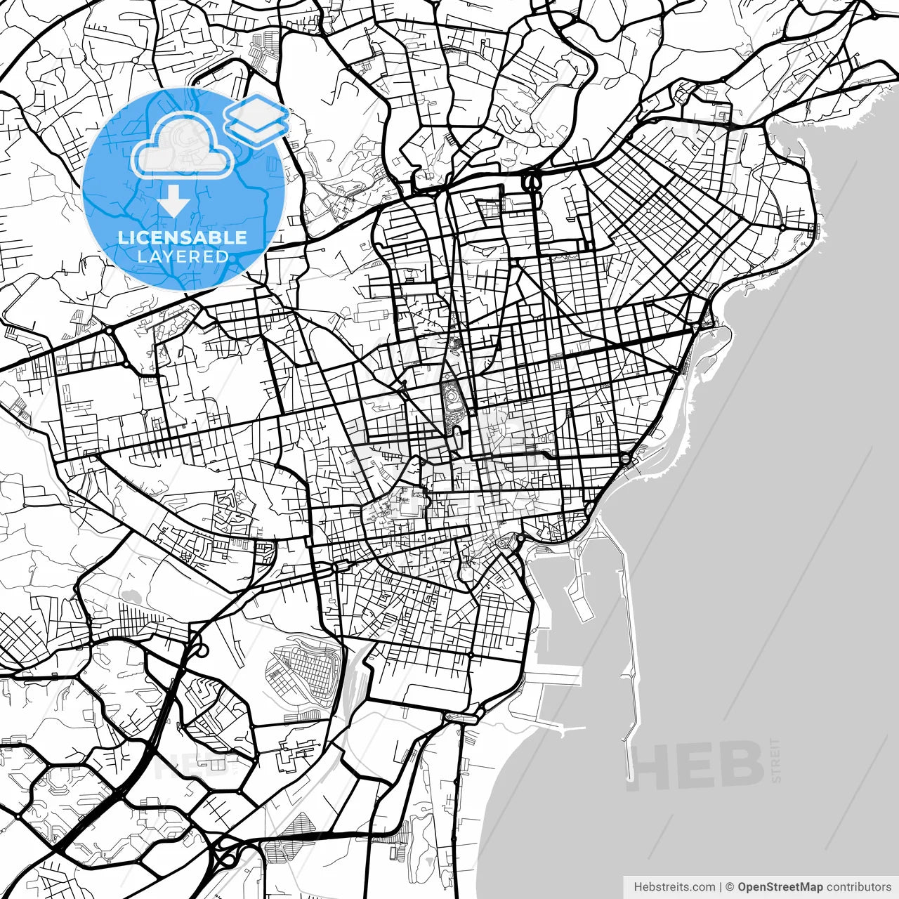 Layered PDF map of Catania, Sicily, Italy