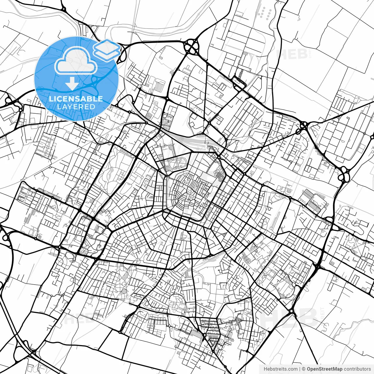 Layered PDF map of Modena, Emilia-Romagna, Italy