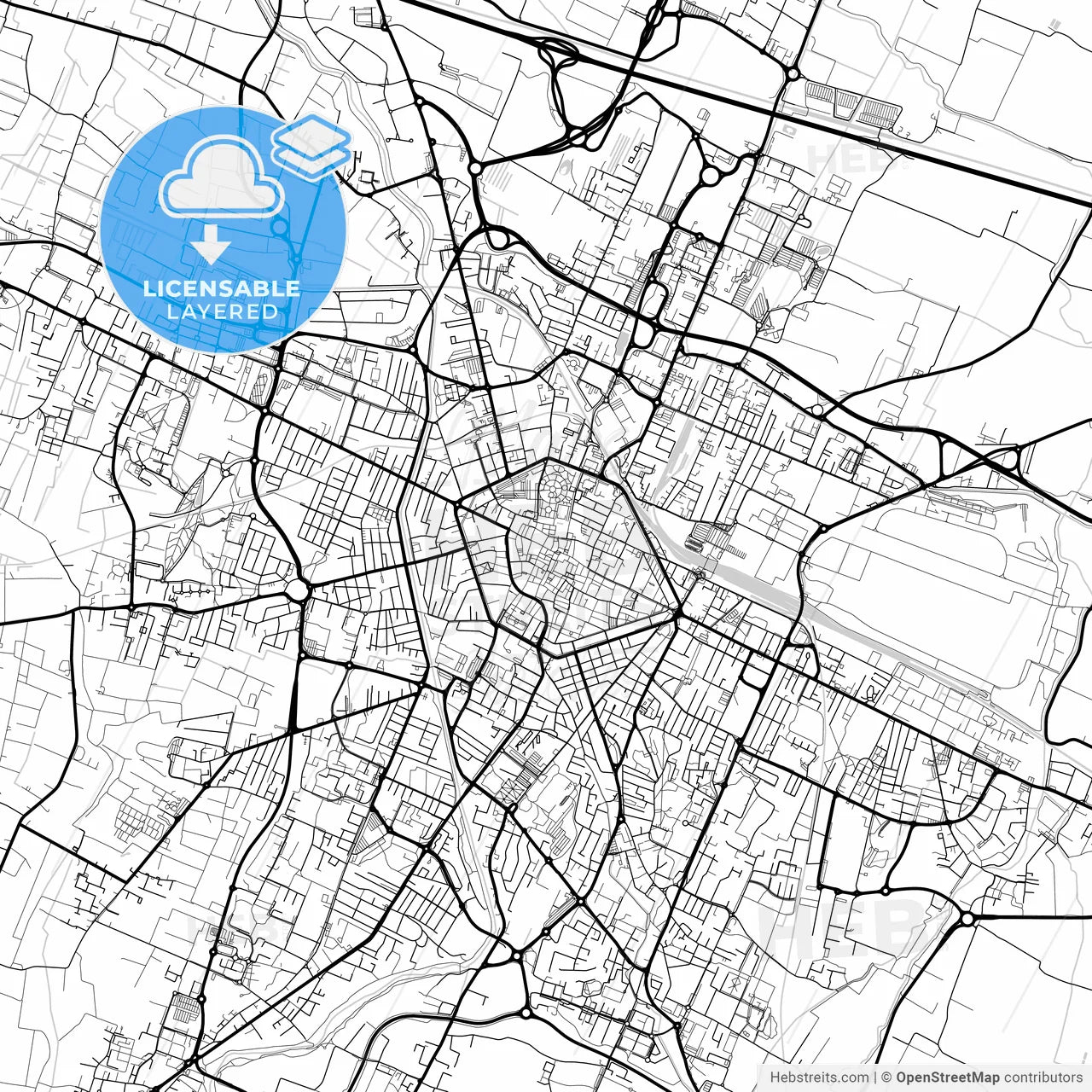 Layered PDF map of Reggio Emilia, Emilia-Romagna, Italy