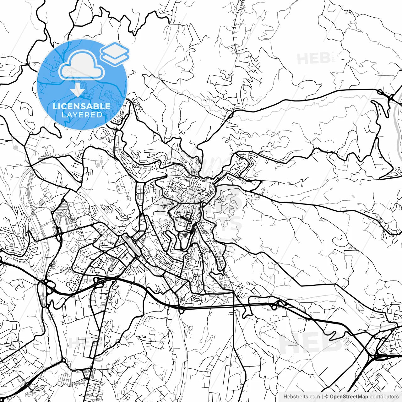 Layered PDF map of Perugia, Umbria, Italy