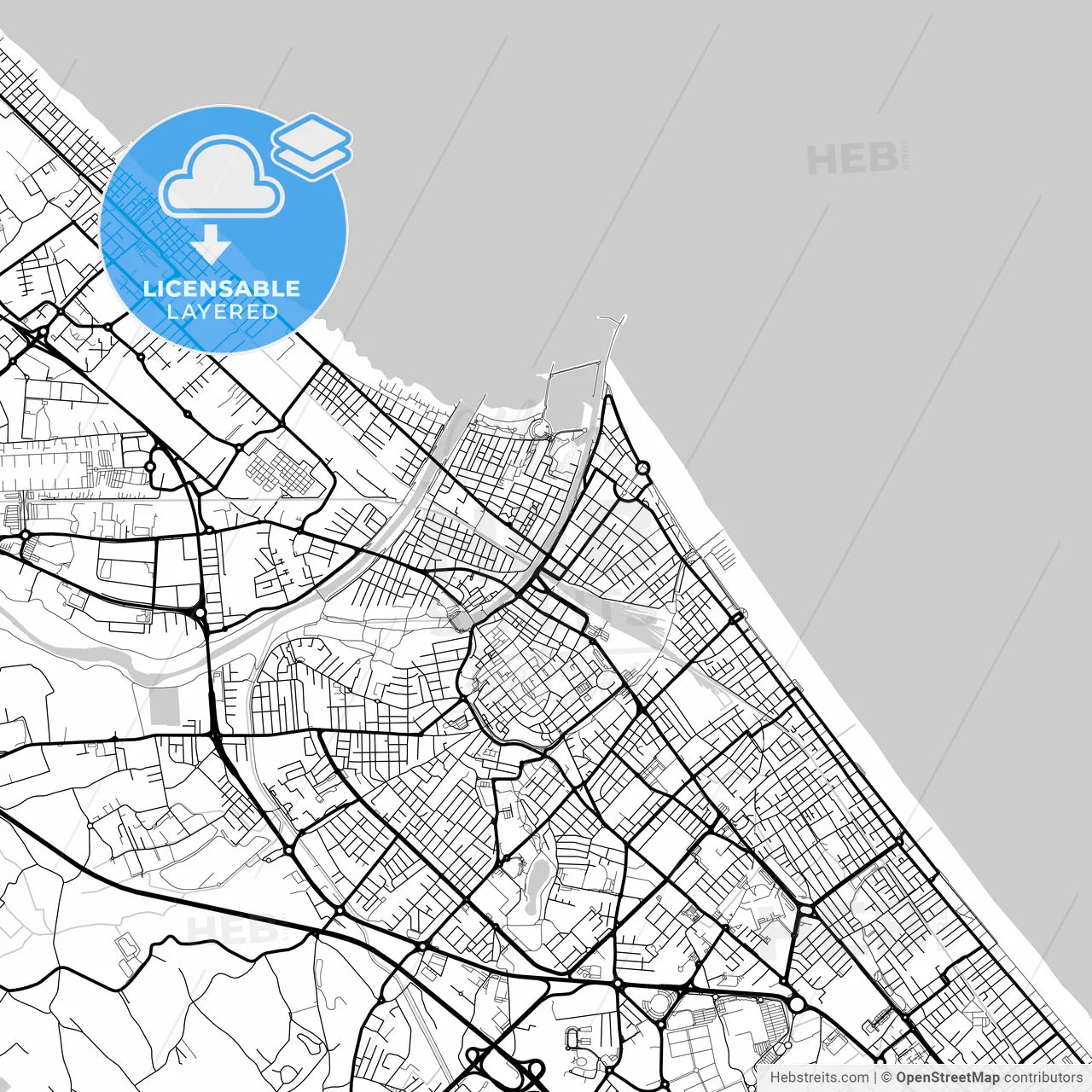 Layered PDF map of Rimini, Emilia-Romagna, Italy