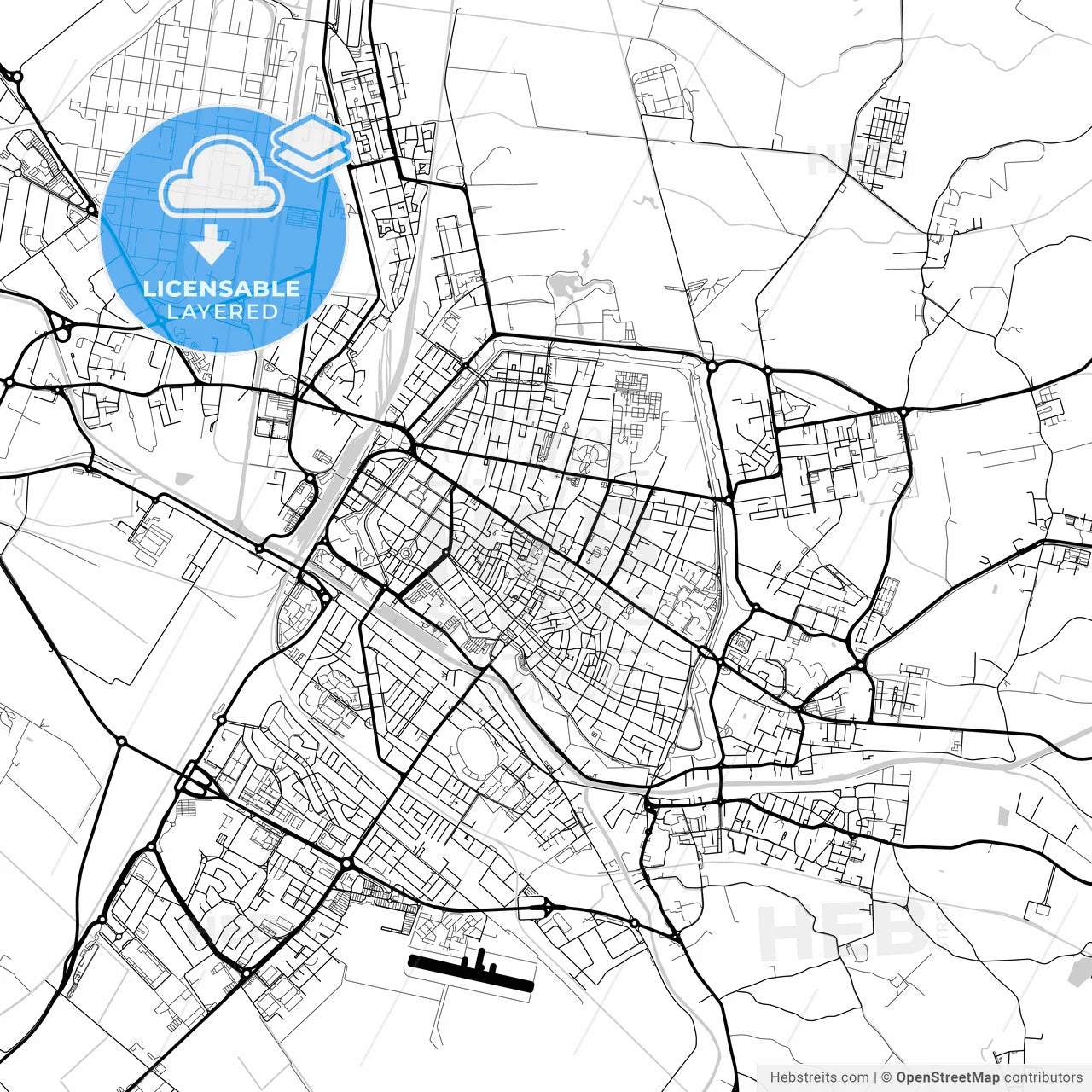 Layered PDF map of Ferrara, Emilia-Romagna, Italy