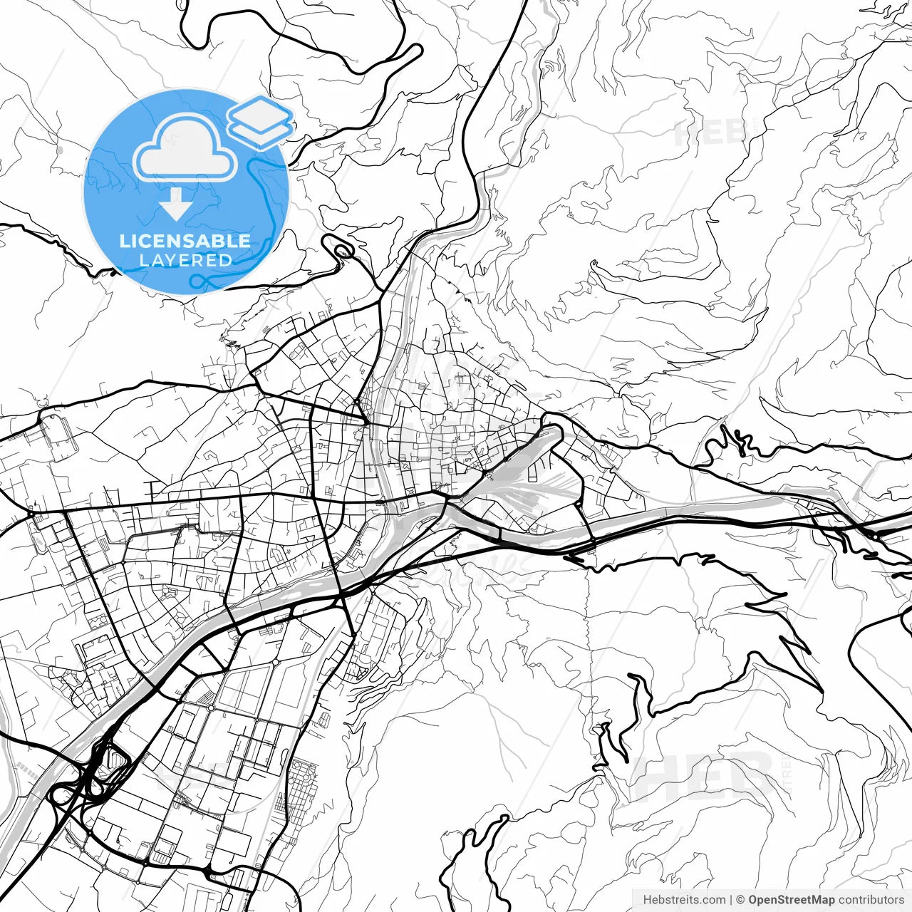 Layered PDF map of Bolzano, Trentino-Alto Adige/Südtirol, Italy