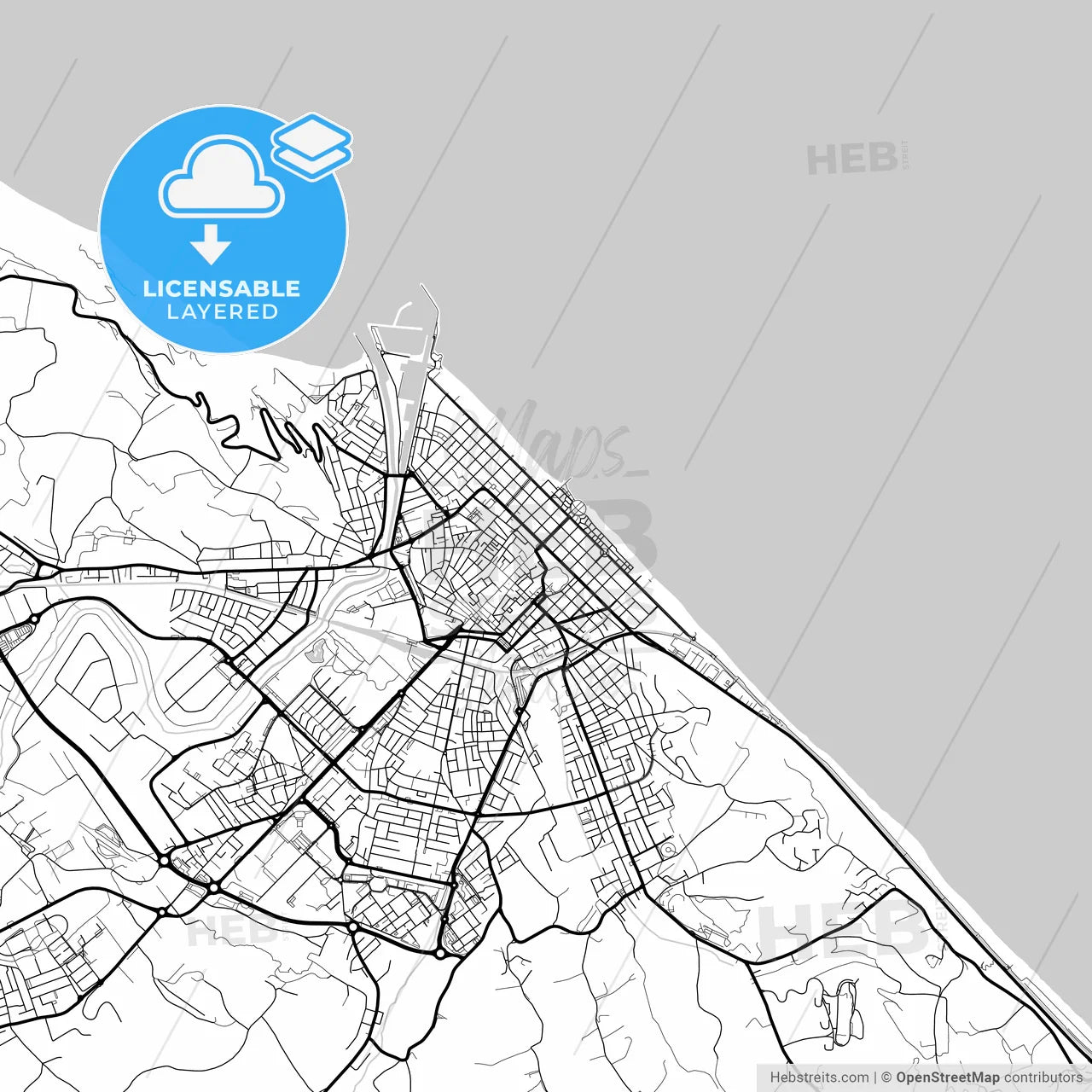 Layered PDF map of Pesaro, Marche, Italy