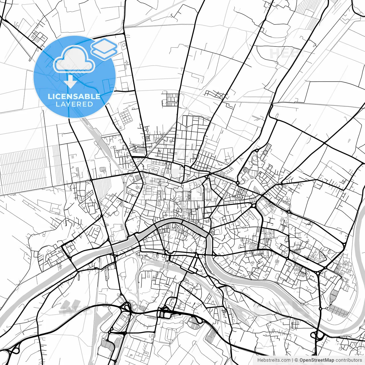 Layered PDF map of Pisa, Tuscany, Italy