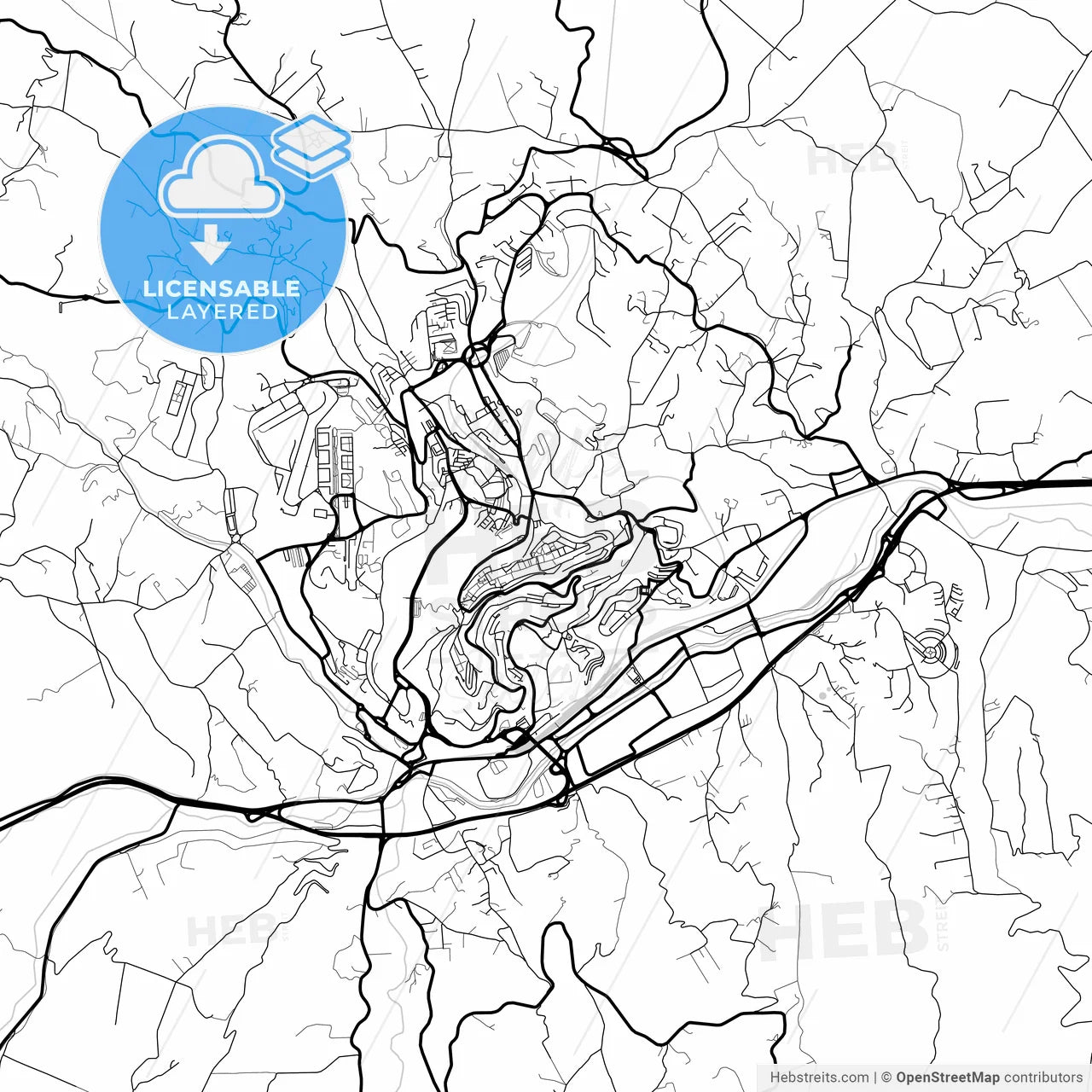 Layered PDF map of Potenza, Basilicata, Italy