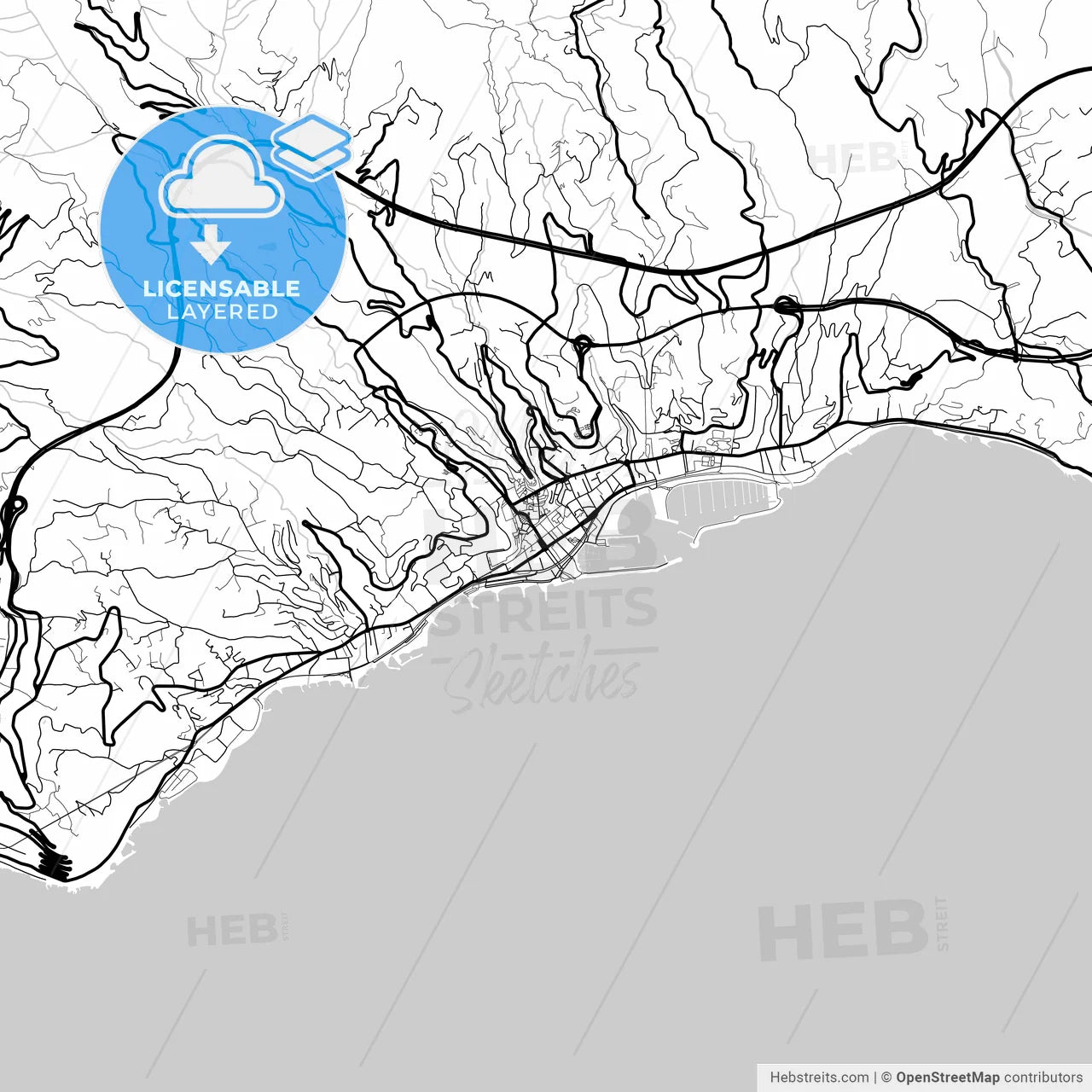 Layered PDF map of Sanremo, Liguria, Italy