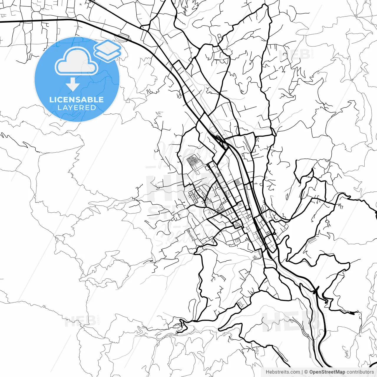 Layered PDF map of Cava de Tirreni, Campania, Italy