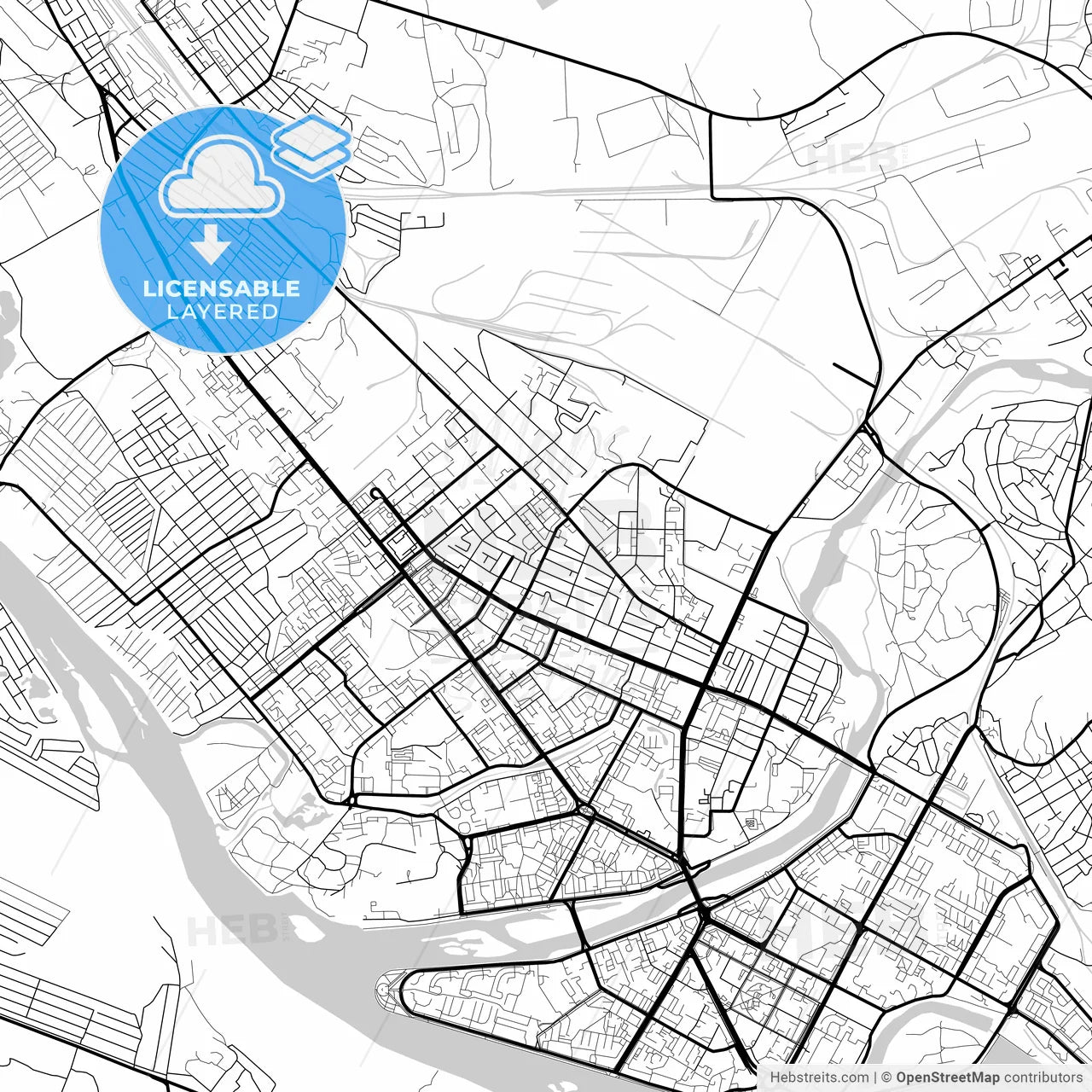 Layered PDF map of Oskemen, East Kazakhstan Region, Kazakhstan