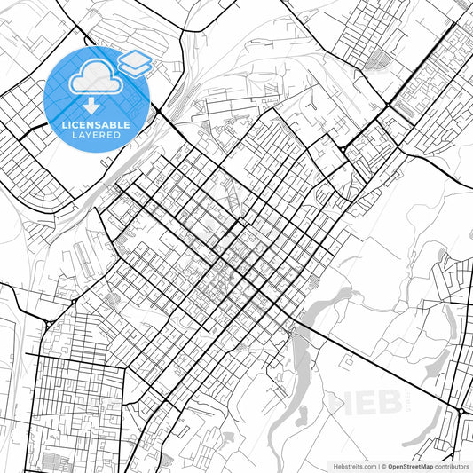 Layered PDF map of Kostanay, Kostanay Province, Kazakhstan