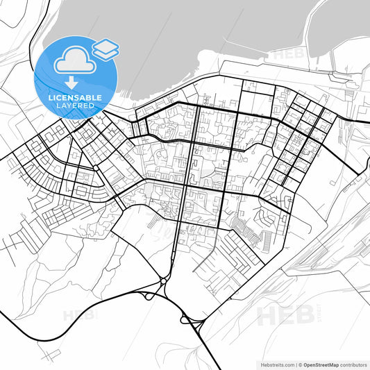 Layered PDF map of Temirtau, Karagandy Province, Kazakhstan