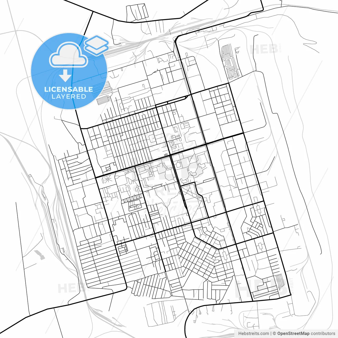 Layered PDF map of Ekibastuz, Pavlodar Region, Kazakhstan