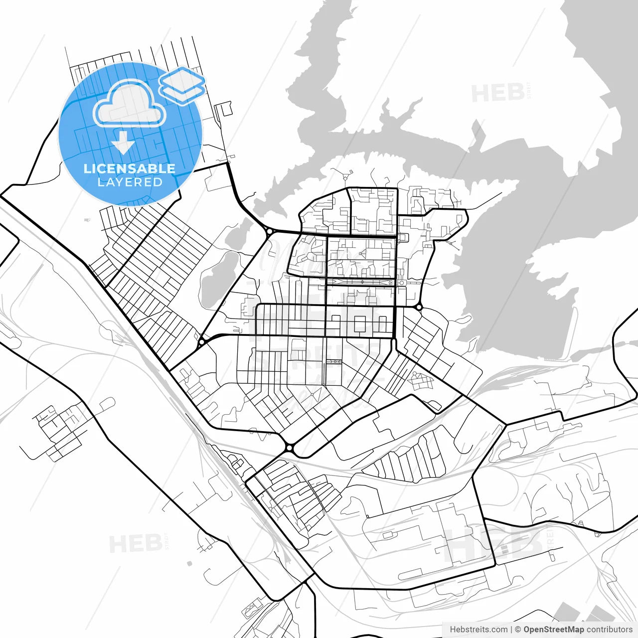 Layered PDF map of Zhezkazgan, Karagandy Province, Kazakhstan