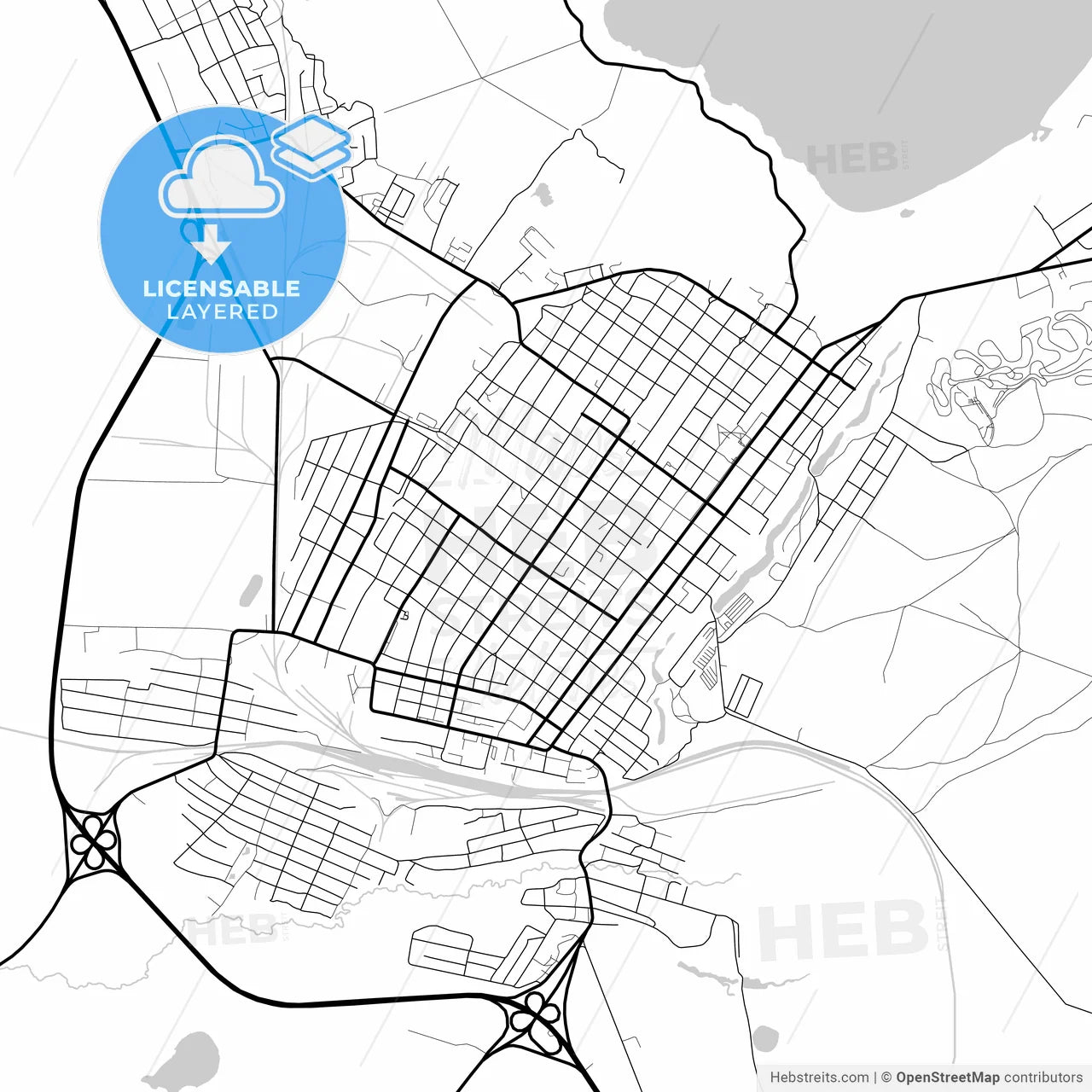 Layered PDF map of Schuchinsk, Akmola Province, Kazakhstan